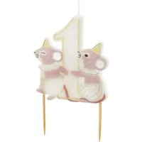 partydeco Geburtstagskerze, Geburtstagskerze Zahl 1 mit Mäusen 7,5cm