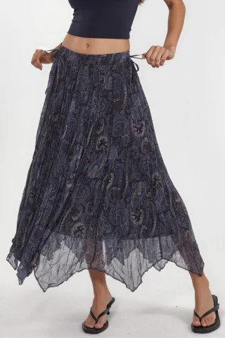 Hochtaillierter Paisley-Midi-Rock