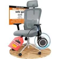 CLOUVOU Bürostuhl Ergonomisch, Schreibtischstuhl bis 150 kg - Testsieger (BrightSeat - Chefsessel für Arbeitszimmer, 2D Armlehne), Blade Wheels, Homeoffice, Gaming Stuhl, Drehstuhl