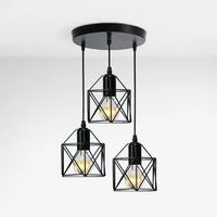 EMKE Pendelleuchte 3-flammig Industriell höhenverstellbar, ohne Leuchtmittel, E27-Fassung, Eisen Schwarz, Ideal für Esszimmer, Küche & Wohnzimmer