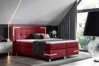 Boxspringbett Schlafzimmerbett 200x200cm AMORE Nr.1 Rot inkl. LED-Beleuchtung