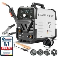 STAHLWERK Fülldrahtschweißgerät Schweißgerät Mini FLUX 120 ST Digital mit 120 A, synergischem, 20 - 120 A, Packung, 1-tlg., Einzelgerät, mit synergischem Drahtvorschub