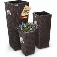Casaria Pflanzkübel, Casaria Blumentopf 3er Set Polyrattangeflecht Übertopf Wasserabfluss