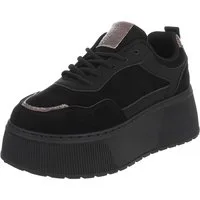 Ital-Design Damen Plateau-Sneaker mit Schnürung für Alltag Sneaker (92002687) Keilabsatz/Wedge Sneakers Low in Schwarz
