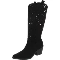 Ital-Design Stilvolle Stiefel mit Aussparungen für Damen, ideal für Frühjahr Sommerboots (91117064) Blockabsatz Stiefel in Schwarz