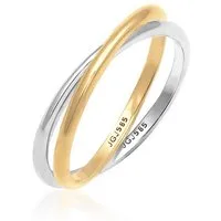 Elli Premium Fingerring Wickelring Bi-Color Zeitlos 585 Gelbgold Weißgold