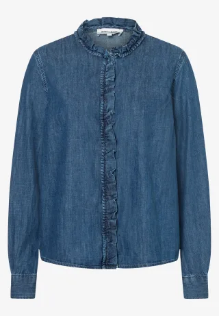 MORE & MORE - Jeansbluse mit Rüsche denim - Gr. - 40