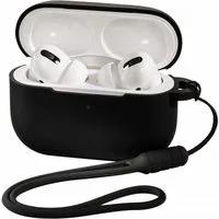 Hama Kopfhörer-Schutzhülle Etui Silikon Skin Case Schutz-Hülle Schwarz, Trageband zur Sicherung Cover für Ladecase Apple AirPods Pro Kopfhörer