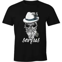 MoonWorks Print-Shirt Herren T-Shirt Totenkopf Filzhut Bayern Skull Blume servus Fun-Shirt mit Print