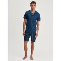 CALIDA Shorty Relax Imprint 1 (2 tlg) mit Rundhalsausschnitt, Knopfleiste, kurze Ärmel, Single Jersey