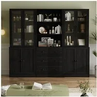 VOWNER Bücherregal 5-stöckiges Bücherregal mit Glastüren, 180 cm Vitrinenschrank, 3-tlg., multifunktionaler Küchenschrank Hochschrank & Buffetschrank