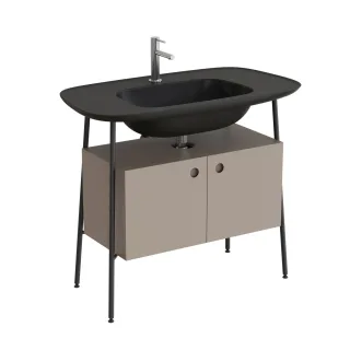 VitrA Plural Set 100 cm Waschtischunterbau mit 2 Türen und Möbelwaschtisch Taupe Schwarz Matt,80446 80446