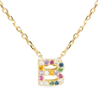 Luxenter Halskette aus 925er Sterlingsilber mit mehrfarbigen Zirkonias in 18K Gelbgold - Alphabet