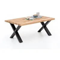 ELFO Couchtisch Couchtisch Baumkante Wildeiche Massiv geölt 110x70cm Metall X-Gestell