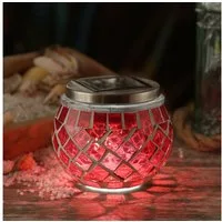 MARELIDA LED Solarleuchte Solar Windlicht Mosaik Glas Solarglas Mosaikleuchte für Balkon rot, LED Classic, kaltweiss (5300K bis 6000K)