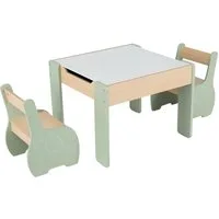 COSTWAY Kindersitzgruppe 3tlg. Kindertisch, aus Holz, mit 2 Stühlen