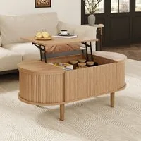 MODFU Couchtisch Stabiler Aufbewahrungstisch mit Hebefunktion & Stauraum (Packung, 1-St., Eiche, Massivholzbeine, für Wohnzimmer & Büro), 100×53,5×48 cm, Klappdeckel, MDF