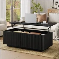 FABATO Couchtisch Lift-Couchtisch 106 cm mit großem verstecktem Stauraum (1-St., aufklappbar, Holz-Optik, Mid-Century-Modern-Stil, für Ihr Sofa), rechteckiges Fluted-Design mit abgerundeten Ecken