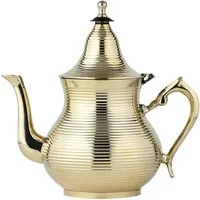 Marrakesch Orient & Mediterran Interior Teekanne Marokkanische Teekanne Nadima handgefertigt aus Messing in Gold 750 ml, (1-St), Handarbeit