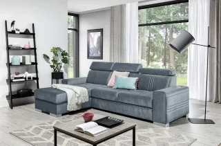 Ecksofa Schlafsofa NOLAN XS inkl. USB in Stoff Element Grau Ottomane Links