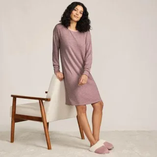 Silky Knit Nachthemd Gestreift für Damen in Petite-Größe, Damen, size: petite, Blau, Polyester/Viskose/Polyester-Mischung, by Lands' End