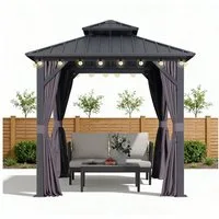 PURPLE LEAF Pavillon Günstiges Gartenpavillon mit LED-Lichterkette, (1 Pavillon + LED-Licht, Vorhängen und Moskitonetz), Wasserdicht, UV-beständig, Privatsphärenschutz