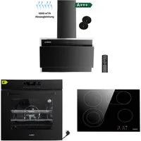KB Elements Backofen-Set Einbaubackofen 60 cm mit 4-Zonen Glaskeramik Kochfeld 60 cm, mit 2-fach-Teleskopauszug, AQUA CLEAN, Einbaubackofen Full Touch mit 15 Funktionen, Air Fry Funktion