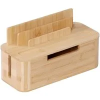 relaxdays Kabelbox mit Handyhalter Bambus