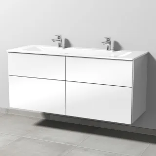 Sanipa 3way Glas-Set Glas-Doppelwaschtisch und Unterbau mit 4 Auszügen, Weiß-Glanz BS20878