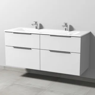 Sanipa 3way Glas-Set Glas-Doppelwaschtisch und Unterbau mit 4 Auszügen, Weiß-Soft UM20843