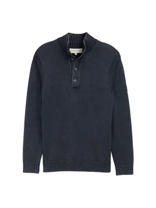 Tom Tailor - Troyer Strickpullover im Washed-Look aus Baumwolle sky captain blue - Gr. - XXL