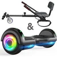 SISIGAD Balance Scooter Kart Set, 6,5'' Hoverboard mit kart,LED, Bluetooth, 8 km/h, 160W, Hoverboards mit Sitz, bis zu 7-8km,Geschenke für Kinder
