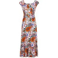 ITALY VIBES Sommerkleid - florales Maxikleid mit Raffung und Knöpfen - Damen Kleid