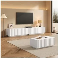 Merax Wohnzimmer-Set mit Wellenoptik, (1-St), TV-Schrank & Couchtisch mit Stauraum, modernes Möbelset für Wohnzimmer