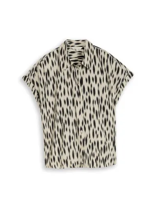 Tom Tailor - Loose Fit Bluse mit Leinenanteil sand stone beige abstract dot - Gr. - 38