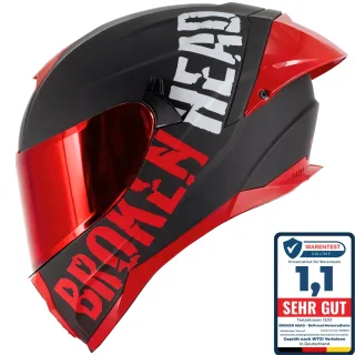 Broken Head Integralhelm BeProud Pro Sport Rot Sonnenblende + Verspiegeltes Visier