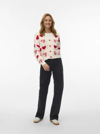 VERO MODA - VMCANDYHEARTS LS V-NECK CARDGAN XMAS birch - Gr. - XL