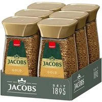 JACOBS Kaffee Löskaffee Gold 6 x 200 g Gläser löslicher Kaffee Instantkaffee 1,2 kg, (Packung, 6er Pack)