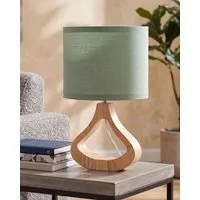 EDISHINE Nachttischlampe Höch 34cm Holz, Holzdeko, LED wechselbar, warmweiß, Lampe mit Ein-/Ausschalter, E27 Fassung mit 2700K LED-Glühbirne