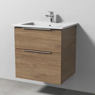 Sanipa 3way Keramik-Set Venticello Keramik-Waschtisch und Unterbau mit 2 Auszügen, Eiche-Kansas UM32159