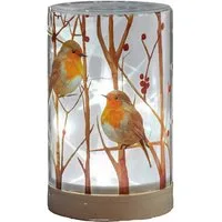 formano LED Dekolicht Rotkehlchen 15cm 20cm Glas mit Holzsockel, LED fest integriert