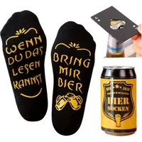Lucadeau Socken lustige Bier Socken mit Spruch - Weihnachtsgeschenk für Männer (Dose, 1 Paar) rutschfest, Gr. 38-44, Geschenke für Männer, Geburtstagsgeschenk