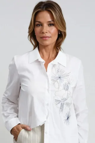 signe nature - Bluse mit Stickerei weiß - Gr. - M