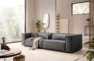 LeGer Home by Lena Gercke 3-Sitzer "PIARA, Couch mit Kedernaht, Sofa in Cord, Leinenoptik o. Strukturstoff" schwarze Füße, bequemer Sitzkomfort