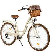 Milord Cityrad Milord Fahrrad Weidenkorb Damenfahrrad, 28 Zoll Beige-Braun 7-Gang, 7 Gang, (Fahrradständer, Gepäckträger, Klingel, Korb, Kotflügel)