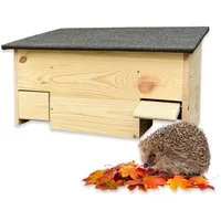 gartenetage Igelhaus Igelfutterhaus mit zwei Eingängen und Rattenklappen, Katzen- und Rattensicher/ Wetterfest & aus Massiv-Holz