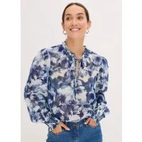 bonprix Chiffonbluse mit floralem Print, figurumspielende Passform, ohne Kragen
