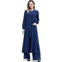 Modavitrini Longtunika Eleganter Damen Zweiteiler mit weiter Hose – Hijab Modest Fashion (Zweiteiliges Set – Longtunika und Hose) dekorative Knöpfe, weites Hosenbein