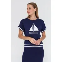 Passioni T-Shirt mit Segelboot-Motiv Eng geschnitten