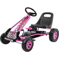 COSTWAY Go-Kart Tretauto, Pedalfahrzeug, mit Handbremse, verstellbarer Sitz